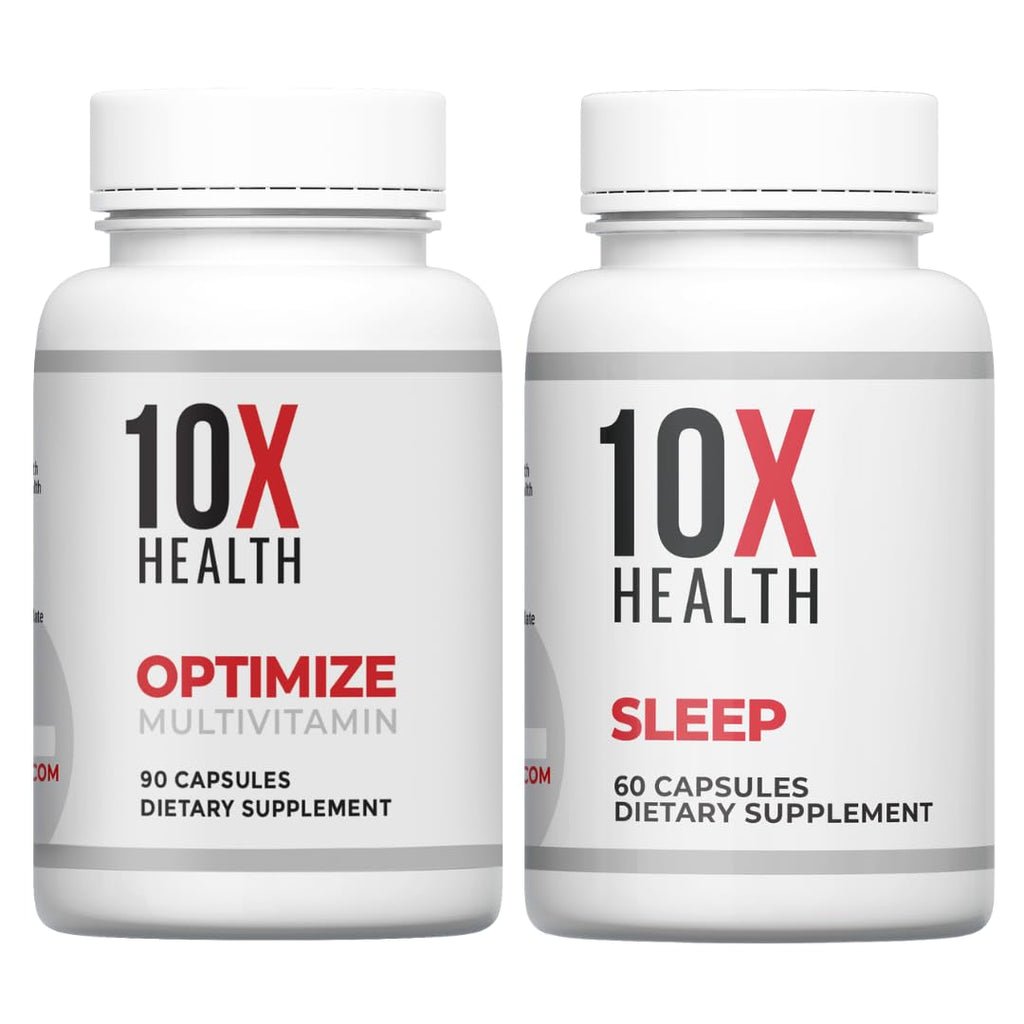 10X Health Optimize (Daily) & Sleep (PM) Bundle - Methylated Multivitamin Capsules + Magnesium, L Theanine & Melatonin - AB Mystery