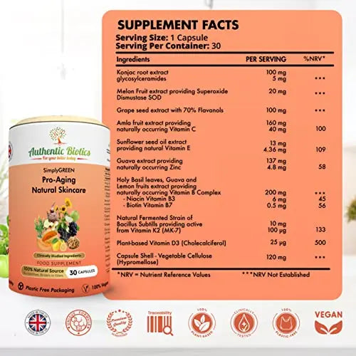 Vegan Collagen Boosting Natural Plant-based Skincare, Vitamins for Healthy Skin with Antioxidants - AB Mystery