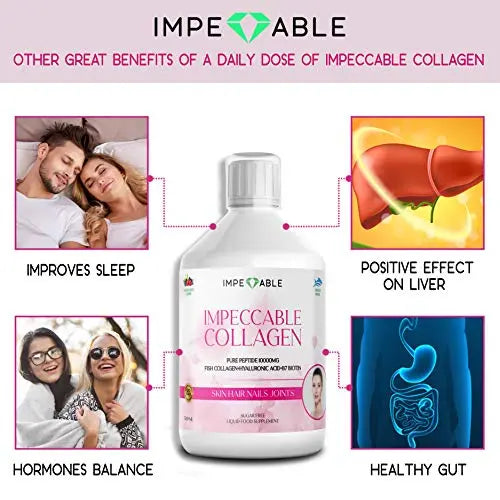 IMPECCABLE Collagen 10.000mg hydrolyzed Sugar Free Liquid Marine Collagen | Supplements for Women and Men - AB Mystery