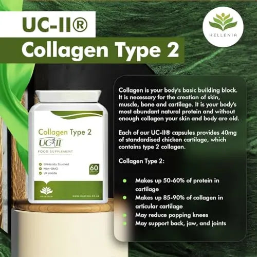 UC-II® Collagen Type 2-40mg - 60 Capsules | Joint Support | Manufactured in The UK Hellenia