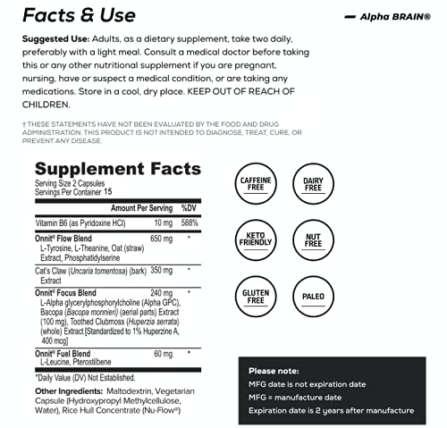 ONNIT Alpha Brain (60ct) - Over 1 Million Bottles Sold - Premium Nootropic Brain Supple - AB Mystery