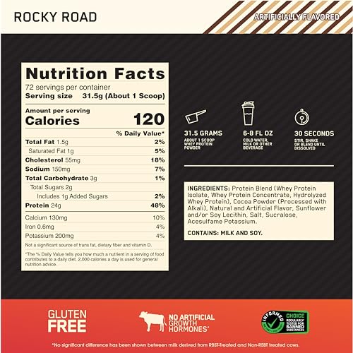 Optimum Nutrition Gold Standard 100% Whey Protein Powder, Rocky Road, 5 Pound - AB Mystery