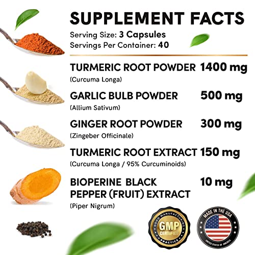 4-in-1 Turmeric and Garlic Supplements with Bioperine 2360 mg (240 ct) Turmeric Ginger - AB Mystery