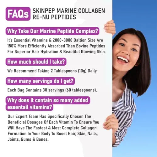 SkinPep® Collagen Re-Nu Liquid Shot Sachet 15-30 Day Supply - The Anti-Ageing Daily Collagen Drink Mix SkinPep