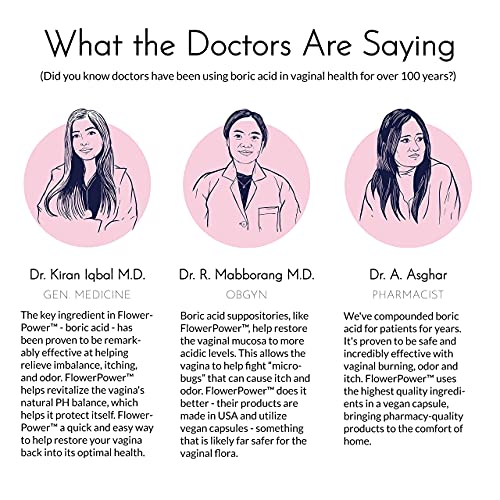 Flower Power Vegan Boric Acid Suppositories - 30 Capsules - 600mg for Vaginal Odor and pH Balance - AB Mystery