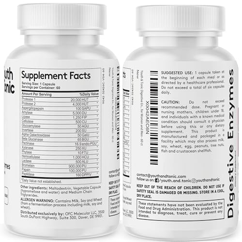 Youth & Tonic Enzymes for Digestion Full Spectrum for Bloating, Gut Health & Digestive Support - AB Mystery