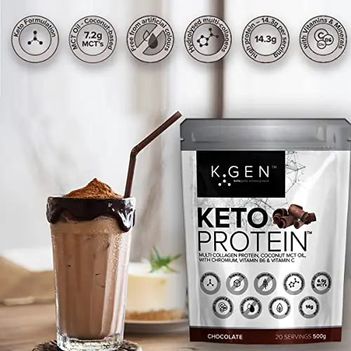 K-GEN™ Keto Collagen Protein Powder Natural Multi Collagen Chocolate Blend, Coconut MCT Vitamin C+B6 - AB Mystery