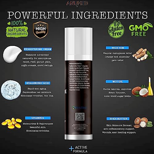 ANUMED - All Natural (P75mg) Bioidentical Progesterone Cream with Hyaluronic Acid and E - AB Mystery