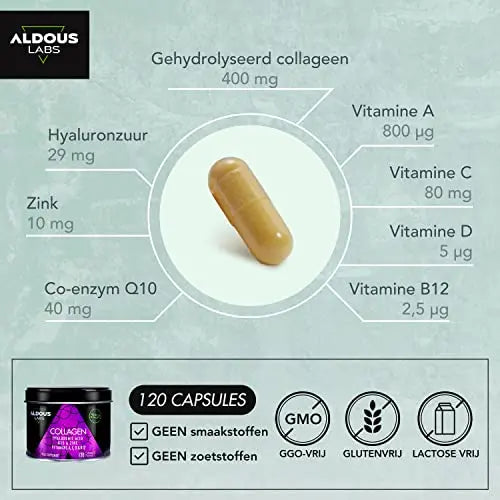 120 Capsules - Collagen with Hyaluronic Acid + Coenzyme Q10 + Vitamin C, A, D and B12 + Zinc - AB Mystery