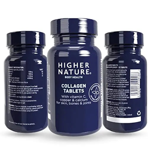 Higher Nature - Collagen Tablets - Hydrolysed Marine Collagen - Vitamin C - Calcium for Bone Support - AB Mystery