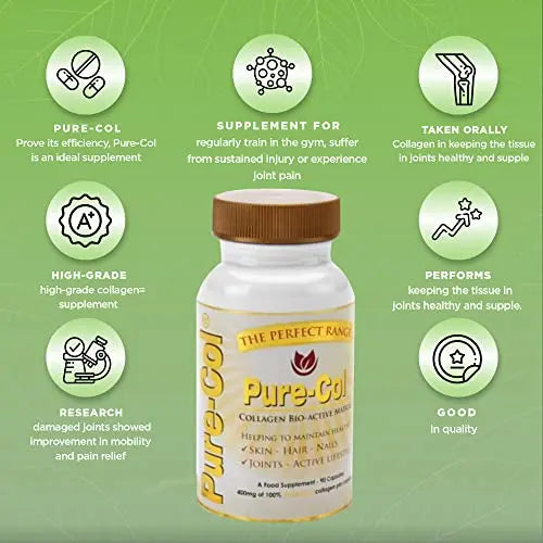 Pure-COL Collagen 90 Capsules 400mg Bio-Active Matrix High Strength Collagen Tablets - AB Mystery