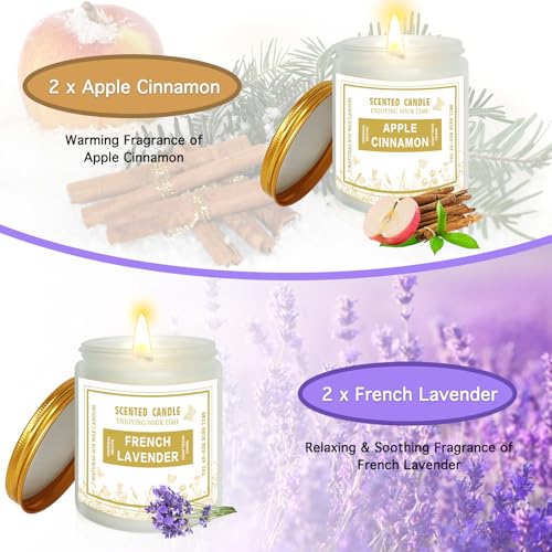 4 Pack Candles for Home Scented, Lavender & Cinnamon Candles Gifts for Women, 28 oz 200H Long - AB Mystery