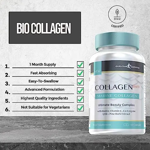 Collagen Bio-10 with Marine Collagen, Biotin & Co-Enzyme Q10 (60 Capsules) - AB Mystery