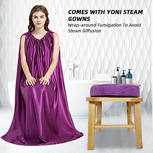 ElasignShopo Yoni Seat Kit, Wooden Vaginial Steaming Stool Chair Set with Gown for Feminine - AB Mystery