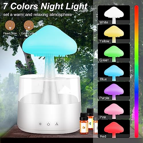 Mushroom Humidifier with Essential Oils, Night Light with 7 Changing Colors, Desk Cloud Lights - AB Mystery