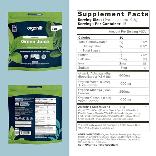 Organifi: GO Packs - Green Juice - Organic Superfood Supplement Powder - 15 Servings - AB Mystery
