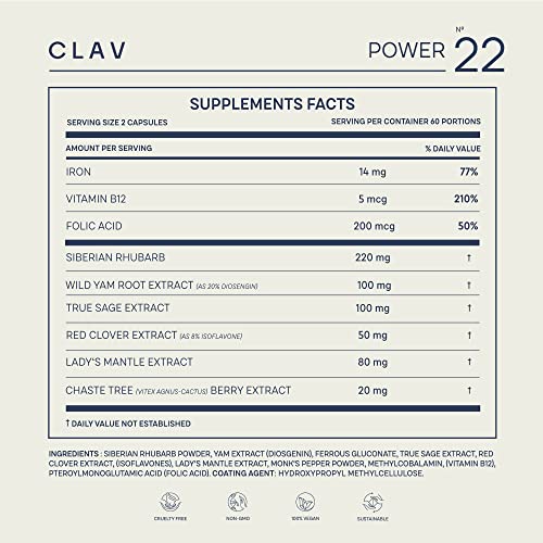 CLAV® Natural Hormone Balance for Women - PMS Relief with Siberian Rhubarb, Wild Yam & Vitex Berry - AB Mystery