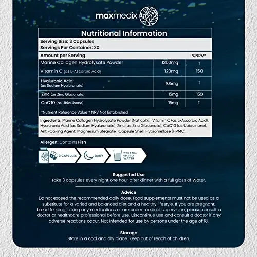 Marine Collagen Capsules 1455mg - Naticol Type 1 Collagen Supplements for Women & Men maxmedix