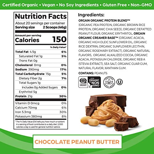 Orgain Organic Vegan Protein Powder, Chocolate Peanut Butter - 21g of Plant Based Protein - AB Mystery