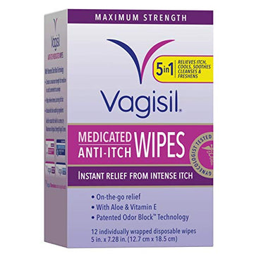 Vagisil Anti-Itch Medicated Feminine Intimate Wipes for Women, Maximum Strength, Gynecologist Tested