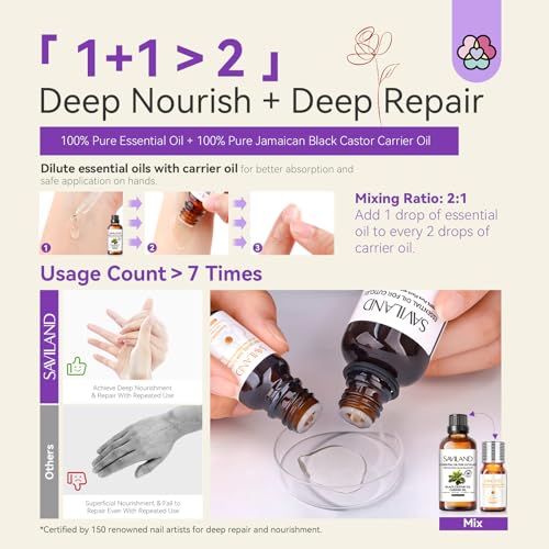 SAVILAND Essential Oils for Cuticle Nails: 100% Pure Natural Essential Oil Tea Tree Lavender Jasmine - AB Mystery