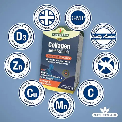 Natures Aid Collagen Joint Formula with Vitamin C, Copper and Manganese, Cartilage and Joint Health, 60 Capsules natures aid