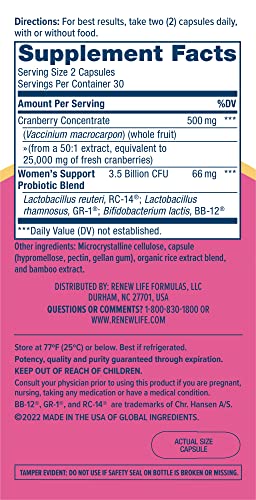 Renew Life Women's Wellness Vaginal and Urinary Probiotic and Cranberry Supplement - AB Mystery