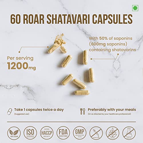 Roar to Life Naturally Shatavari 1200 mg Natural Ayurvedic Vegetarian Capsules Supplement - AB Mystery