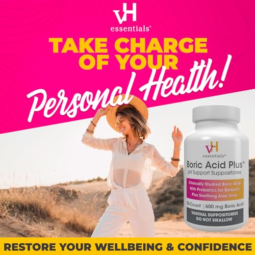 vH essentials Boric Acid Plus Vaginal Suppositories, Prebiotic Infused with Soothing Aloe Vera, pH - AB Mystery