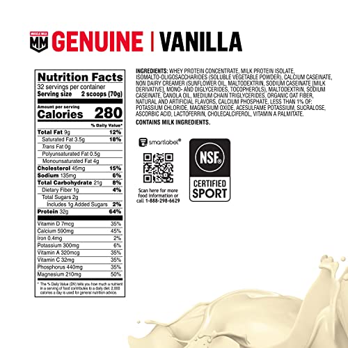 Muscle Milk Genuine Protein Powder, Vanilla Creme, 32g Protein, 5 Pound, 32 Servings - AB Mystery