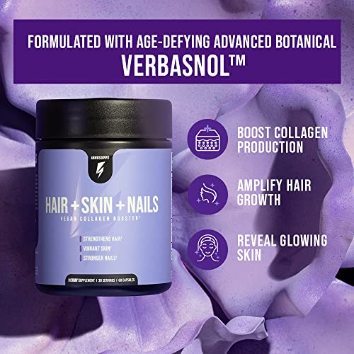 InnoSupps Hair + Skin + Nails | Vegan Collagen Booster | Biotin, Verbasnol, B12, Horsetail - AB Mystery