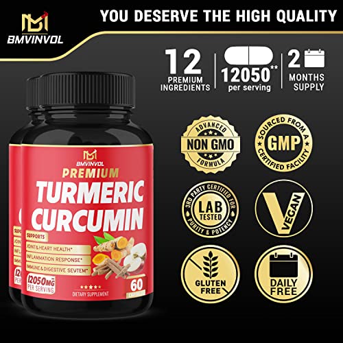 (2 Packs) Premium Turmeric Curcumin Supplement 12050mg with Ginger, Apple Cider Vinegar