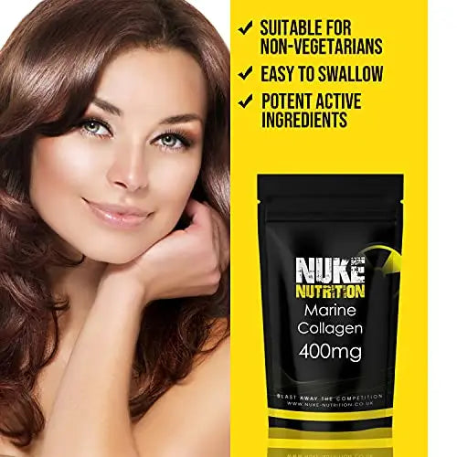 Nuke Nutrition Marine Collagen Capsules - 400mg - 120 Capsules - High Strength Collagen Nuke Nutrition