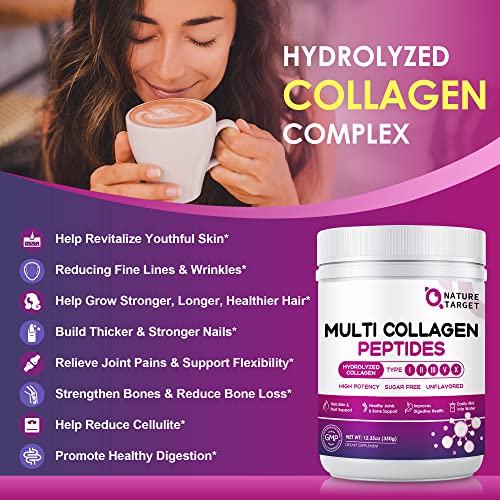 NATURE TARGET Multi Collagen Peptides Powder - Type I, II, III, V, X - Hydrolyzed Collagen - AB Mystery