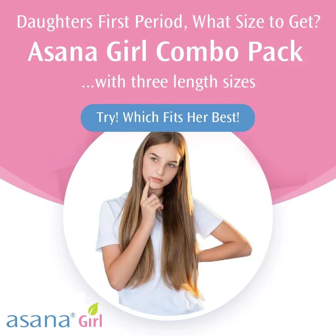 Asana Natural Teen Period Pads Combo Pack (Mini, Mini Long, Liner, and Women Reg - Chlorine Free - AB Mystery