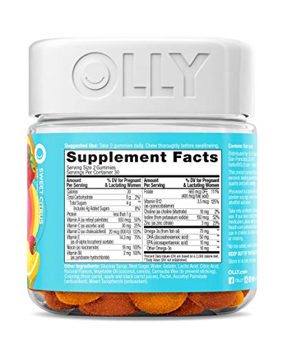 Olly Prenatal Multivitamin Gummy, Folic Acid, Vitamin D, Omega DHA, Chewable Supplement OLLY