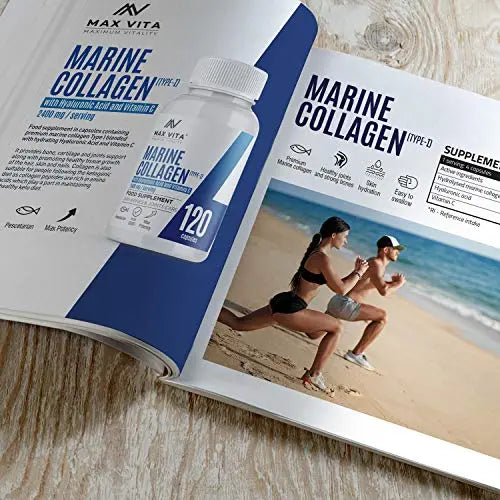 Marine Collagen Type 1 2400mg - 120 Capsules Supplement with Hyaluronic Acid and Vitamin C - AB Mystery