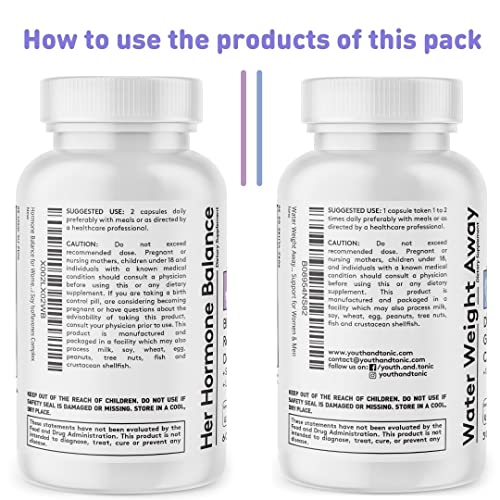 Youth & Tonic Water Retention Pills for Women and Hormone Balance Capsules for Swelling & Loss - AB Mystery