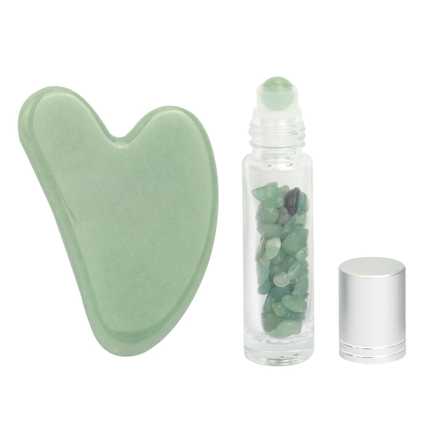 Padime 2 pcs | Premium Set | Real Jade Gua Sha Tool for Facial Skin Care + Glass Bottle for Your Oil - AB Mystery