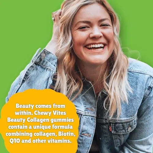 Chewy Vites Beauty Collagen 60 Gummy Vitamins |Hydrolised Collagen, CoQ10, Biotin + Vitamins | 1 Month Supply | Real Fruit Juice | Berry Flavour | 2-a-Day | - AB Mystery