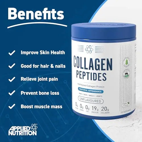 Applied Nutrition Collagen Peptides Powder - Hydrolysed Bovine Collagen Protein, Halal, Healthy Skin, Hair, Nails (Unflavoured) (300g - 15 Servings) - AB Mystery