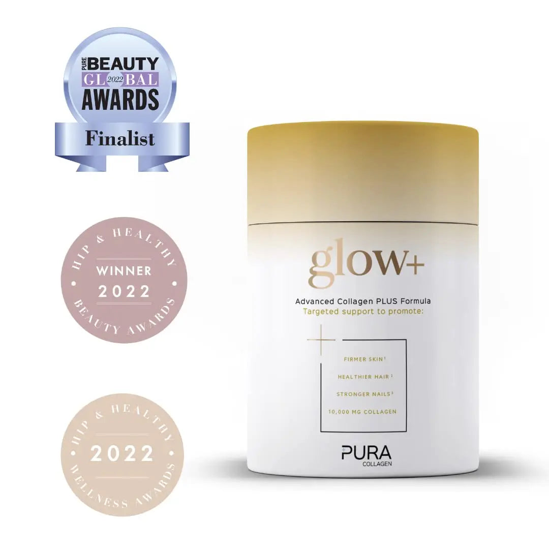 Pura Collagen Powdered Supplement Glow+, 10,000mg Hydrolysed Peptides, Hyaluronic Acid, Vitamins & Minerals, 28 Servings, 284 g Pura Collagen