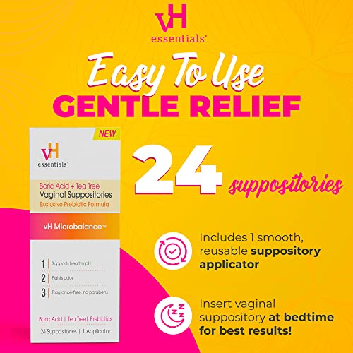 vH essentials Boric Acid + Tea Tree Vaginal Suppositories - Prebiotics Formula with Lactic Acid - AB Mystery