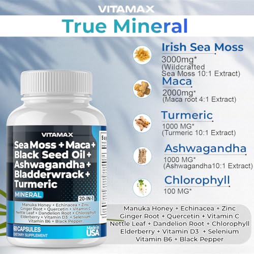 Sea Moss 3000mg Maca 1000mg Black Seed Oil 2000mg Ashwagandha 1000mg Bladderw - AB Mystery