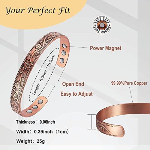 UtenoTureH Magnetic Copper Bracelet for Women for Arthritis, 6.5'' Adjustable Solid Copper Bracelet - AB Mystery