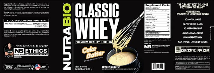 NutraBio Classic Whey Protein Powder- 25G Protein Per Scoop - Full-Spectrum Amino - AB Mystery