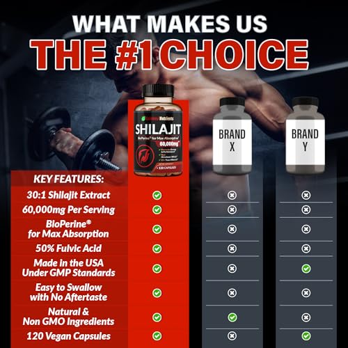 Pure Himalayan Shilajit Capsules Supplement (60,000mg+ Absorption Enhancer+50% - AB Mystery