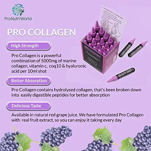 ProNutriWorld Marine Collagen Peptides Shots, Hyaluronic Acid and CoQ10 ProNutriWorld