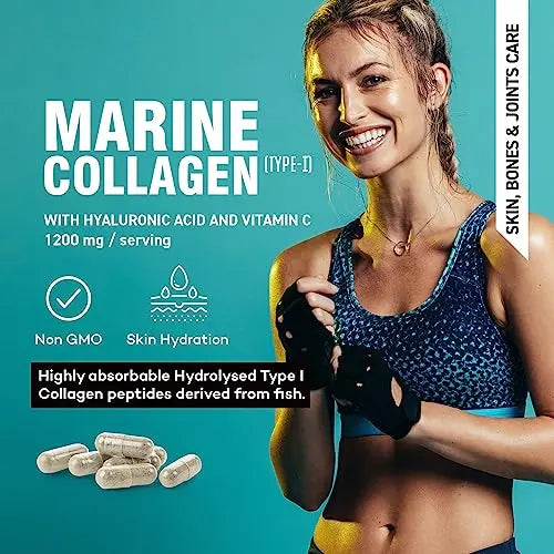 Marine Collagen Supplement 1200mg with Hyaluronic Acid & Vitamin C Hydrolysed Peptides Powder MAX VITA MAXIMUM VITALITY
