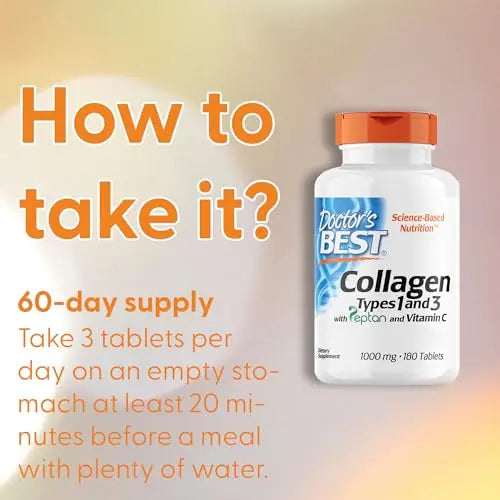 Doctor's Best, Collagen Types 1 and 3, Peptane & Vitamin C, 1,000mg, 180 Tablets - AB Mystery